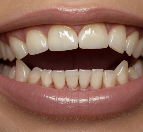 Close-up of person’s smile with an open bite